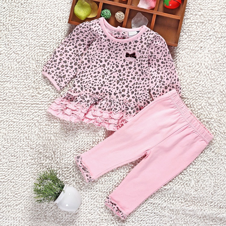 2pcs Infant Baby Girl Clothes Set Kids T-shirt Top+Pants Pink Leopard children's clothing