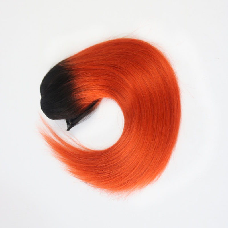 Hot Selling Wholesale 1B/orange Straight One Piece Clip In Human Hair Extensions 5Clips With Lace Remy Human Hair