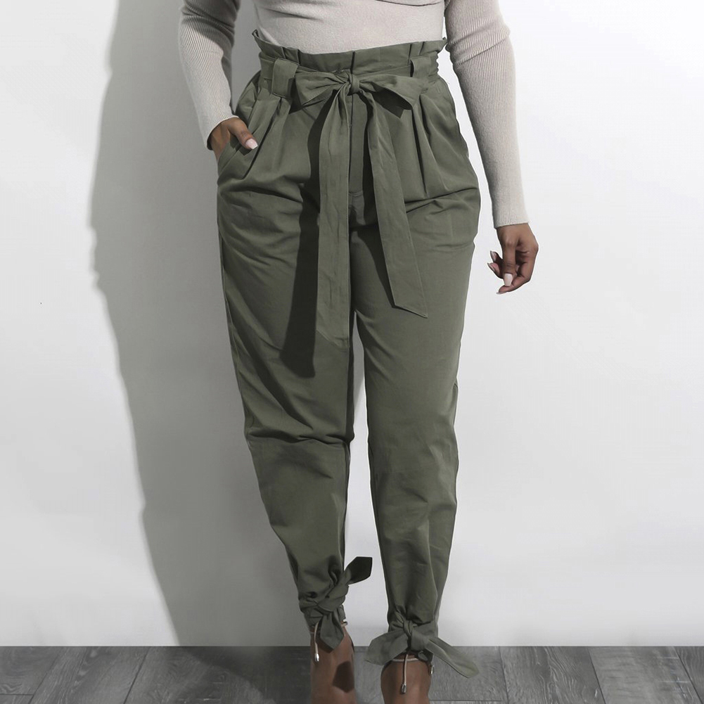 Women Loose Fit Casual High Waistline Waist Belt Long Pants Solid Color Trousers fashion casual hot new Z260314