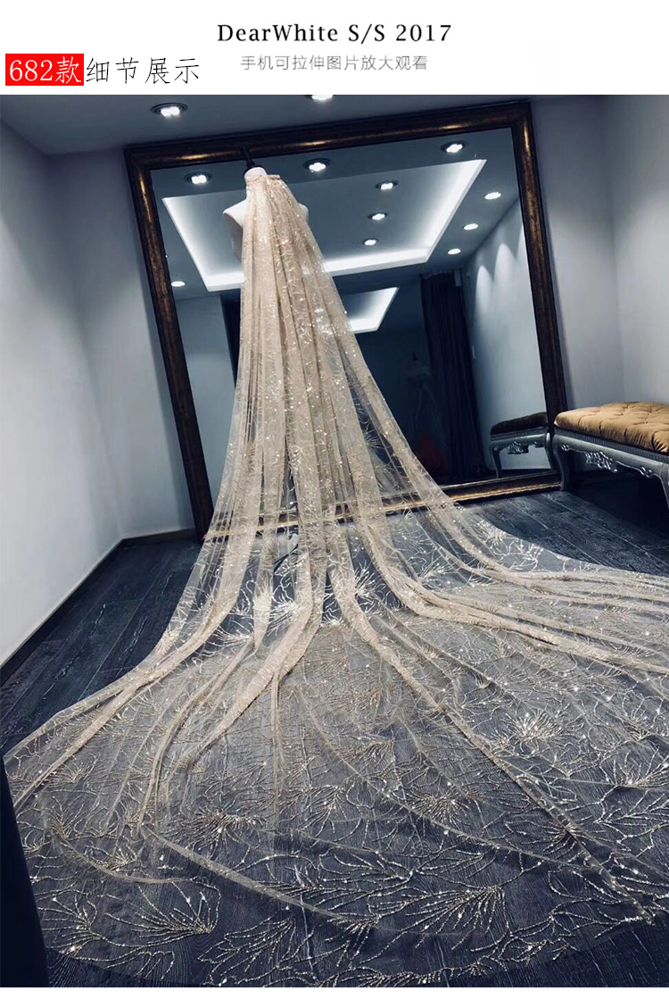 Luxury Wedding Veils Bling Beaded 3.5 M Long 3M Width Champagne Gold Bridal Veil One Layer Wedding Veils
