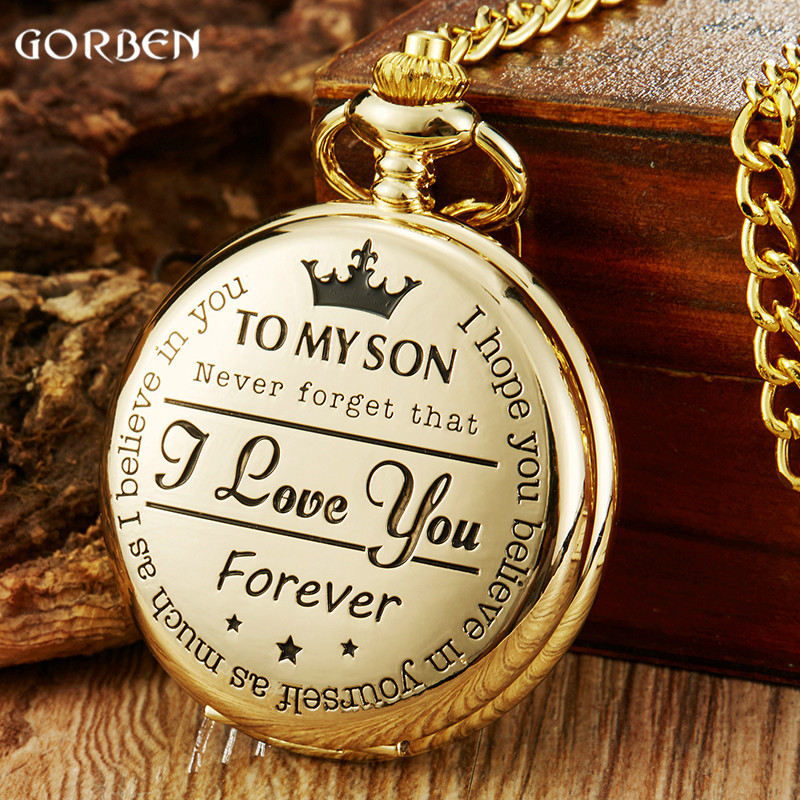 Gold Vintage To My Son Quartz Pocket Watch Fob Chains I LOVE YOU Necklace Pendant Steampunk Children Kids Watches Gifts
Gold Vintage To My Son Quartz Pocket Watch Fob Chains I LOVE YOU Necklace Pendant Steampunk Children Kids Watches Gifts
