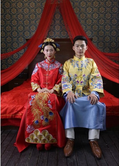Chinese Traditional Wedding Groom gown robe Suzhou embroidery men clothing Groom wedding Outfit Ethnic clothes Red Beige Blue