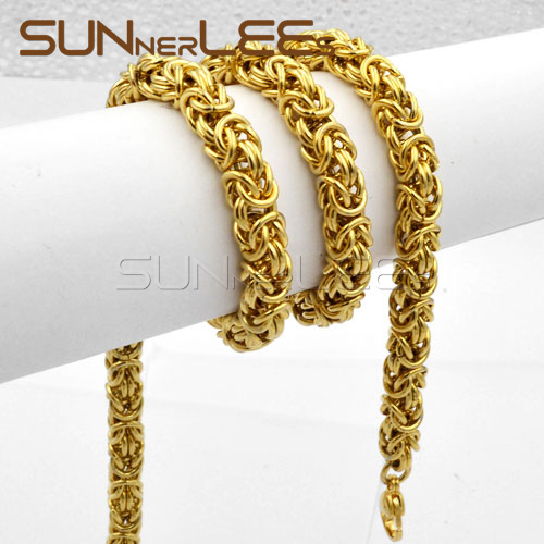 Fashion Jewelry Stainless Steel Necklace 5mm 7mm 9mm Gold Color Byzantine Link Chain For Mens Womens SC11 N