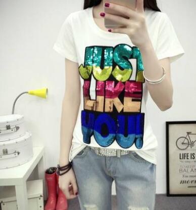 2018 Fashionable summer letters large size loose T-shirts, creative sequins design, simple and generous free shipping, White
2018 Fashionable summer letters large size loose T-shirts, creative sequins design, simple and generous free shipping, White