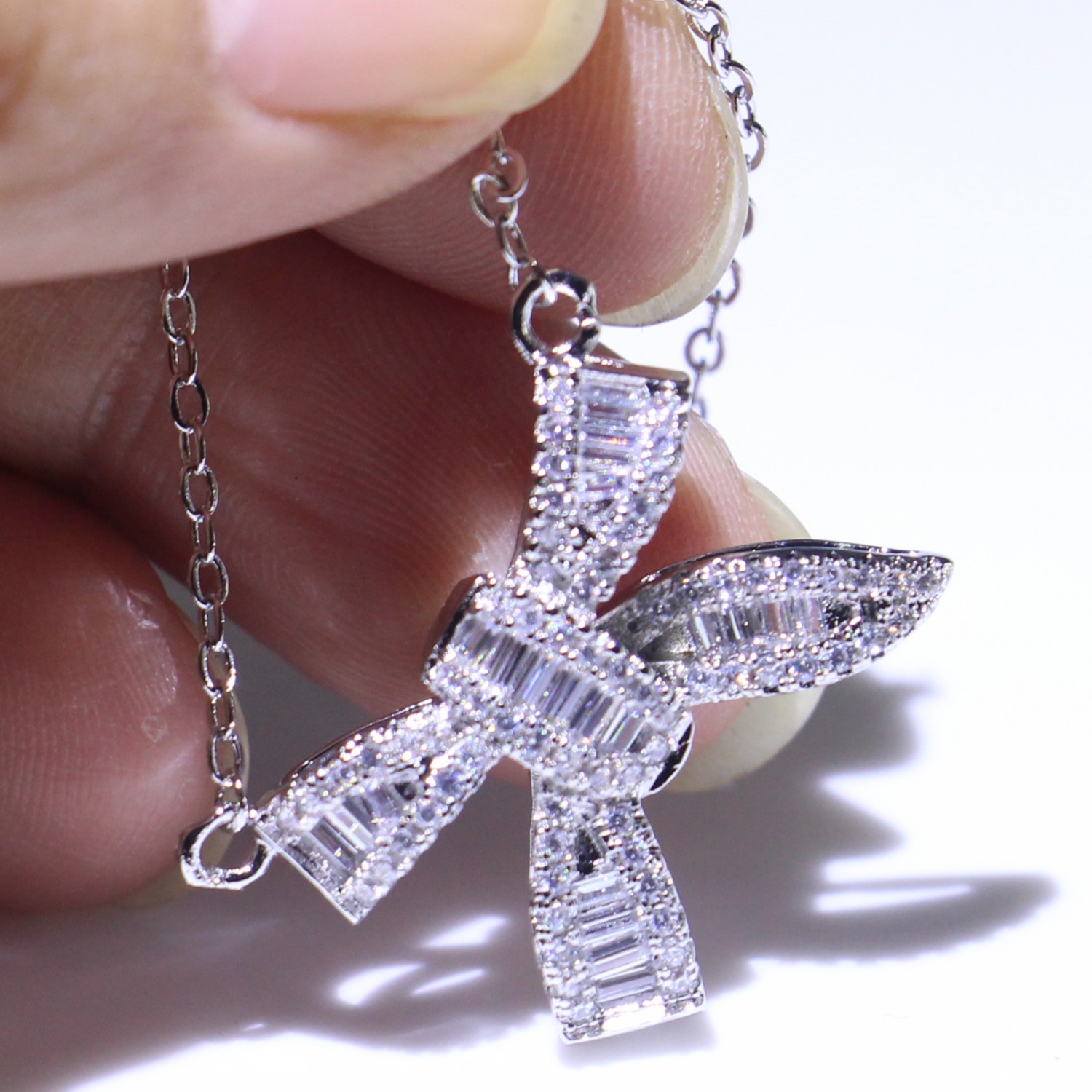 Exquisite Infinity Sterg Sier Princess Cut White Topaz Dia Pendant Necklace 9a9a