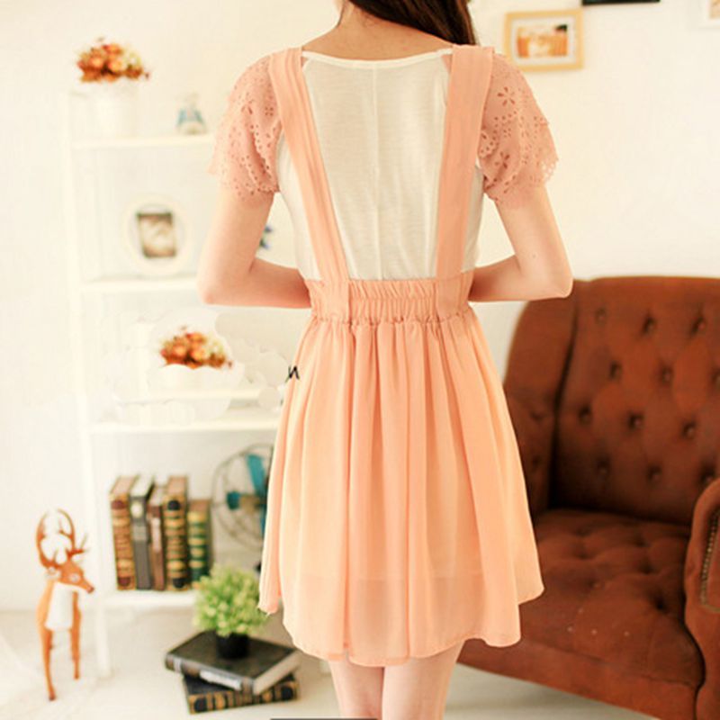 2018 lady casual suspend skirt summer chiffon Strap skirts short pleated skirt school mini A skirts S916