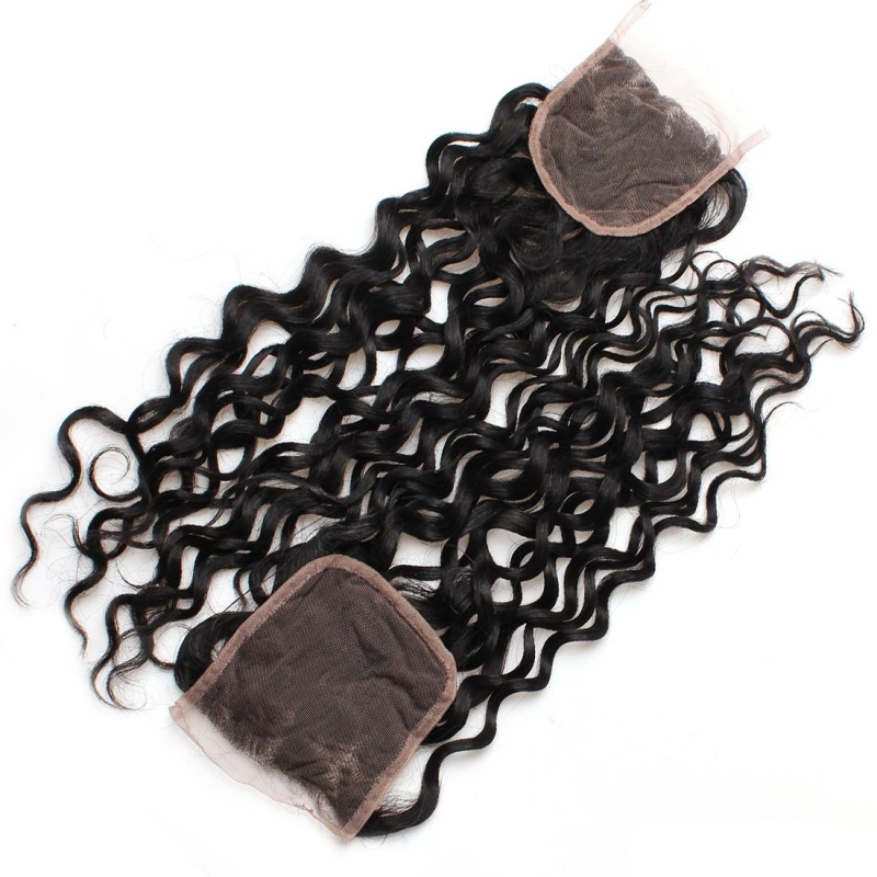 Peruvian Human Hair Bundles With 4X4 Lace Closure Baby Hair Extensions 4 Bundles With Closure Water Wave Natural Color 8-28inch