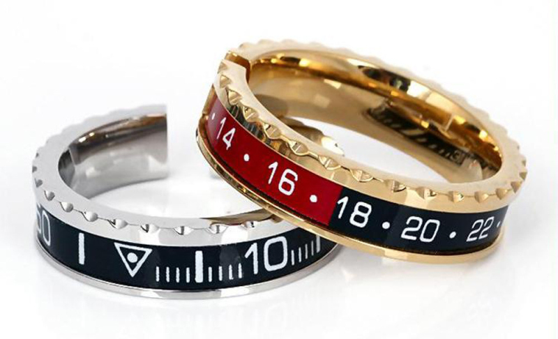 Fashion titanium steel gear ring, titanium steel jewelry water ghost speed scale couple ring women's silver black gold hit color ring