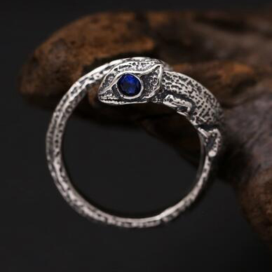whole saleCreative 2 Colors Chameleon Ring Adjustable Lizard Tail Rings Opening 925 Sterling Silver Jewelry for Men or Women Wedding Ring