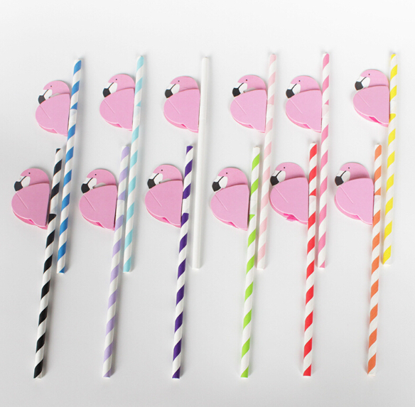 Drinking Straws Hawaii Flamingo Shape Paper 3D Straw Flexible Party Favors Birthday/Wedding/Pool Decor