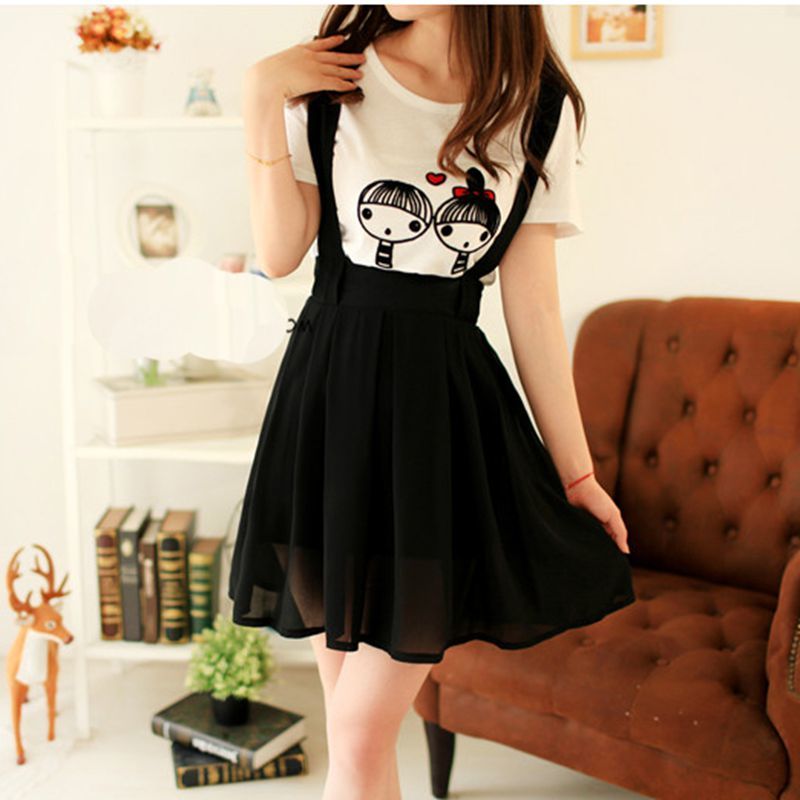 2018 lady casual suspend skirt summer chiffon Strap skirts short pleated skirt school mini A skirts S916