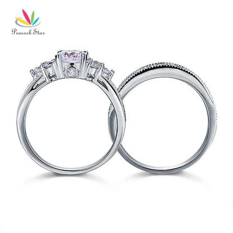 Peacock Star Vintage Style 1 Ct Sterling 925 Silver 2-Pc Wedding Anniversary Engagement Ring Set Jewelry CFR8102 D18111306