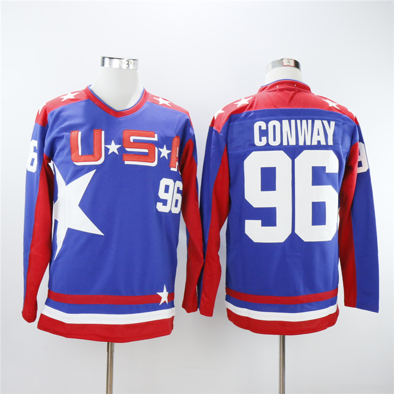 Team USA Hockey Jersey 96 Charlie Conway Jersey Blue Stitched Hockey Jerseys