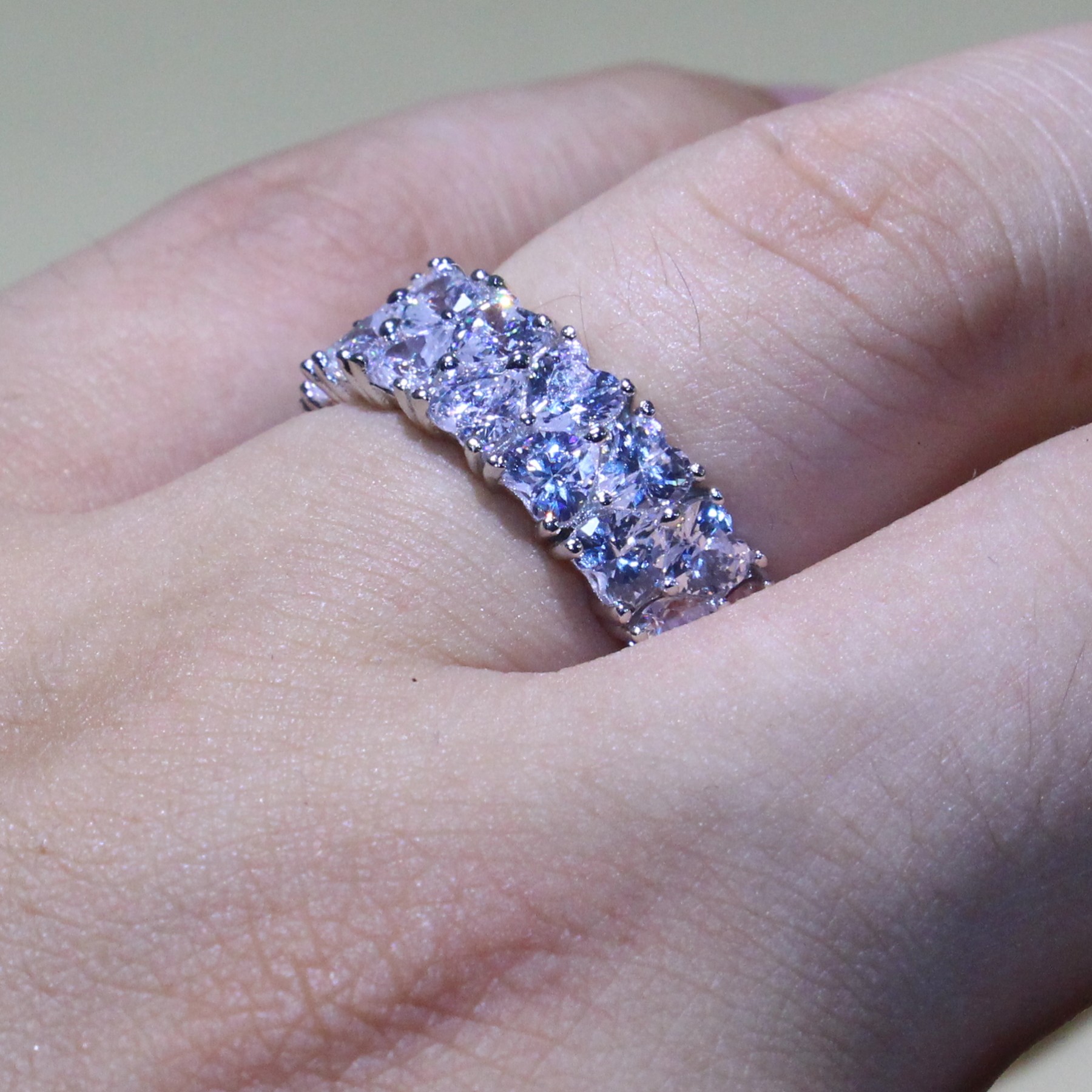 Size 5-10 Lots of Stock Luxury Jewelry 925 Sterling Silver Full Heat Shape 5A Cubic Zirconia Stack Party Women Wedding Band Ring for Lovers