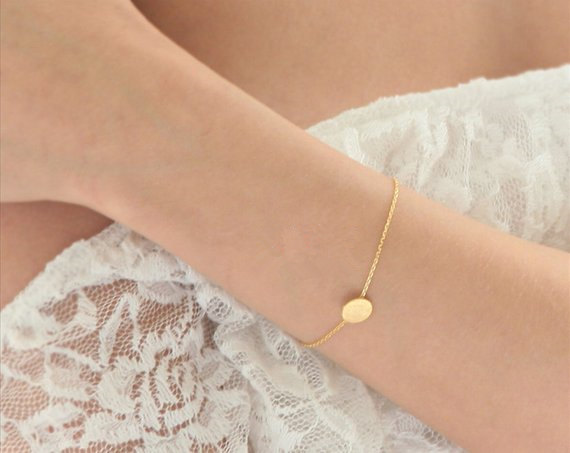 Geometric Disc Dot charm Bracelet Brushed Round Circle Bracelet Tiny Disk Coin Bracelet Simple Pie Bracelets for Women jewelry