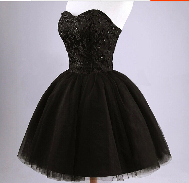 New arrival elegant women short prom dress black lace up princess sweetheart beading fashion women black prom dress
