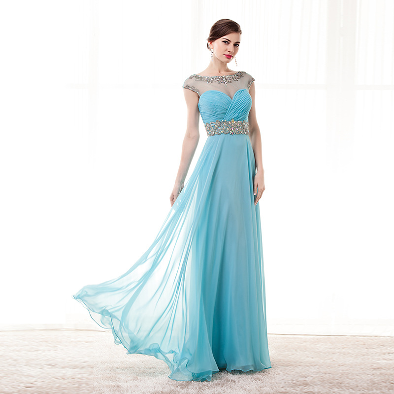 Stunning Light Blue Bridesmaid Dresses Sheer Neck Pleats Chifon Sparkling Beads Crystal Long Wedding guest dress 2018
Stunning Light Blue Bridesmaid Dresses Sheer Neck Pleats Chifon Sparkling Beads Crystal Long Wedding guest dress 2018