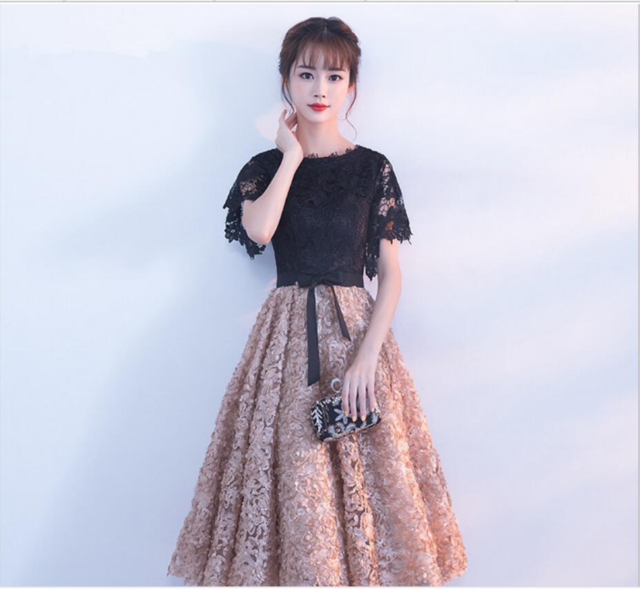 Women Elegant Lace Evening Dress 2018 A-Line Short Sleeve Evening Gowns Party Formal Dresses Haute Couture robe de soiree