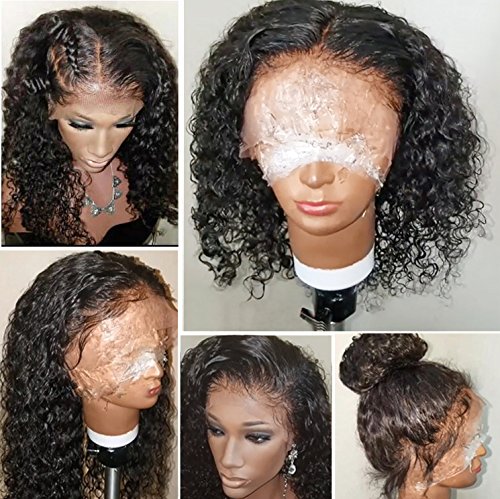 Curly pre plucked lace wig short bob hair 360 lace frontal wig cap water wave 360 for black women 180%density 14inch