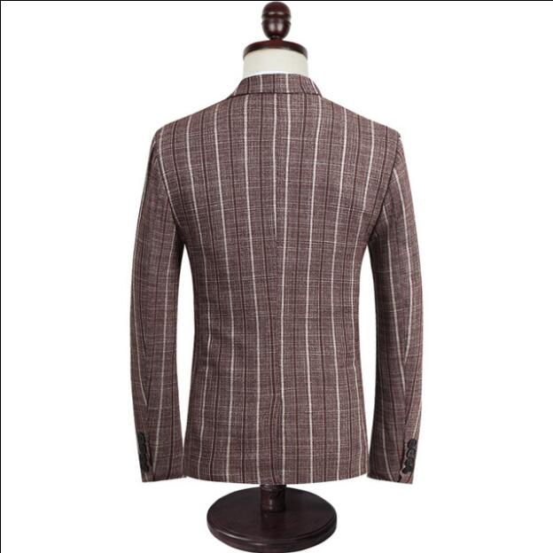 New Men's Suit Three-piece (Blazer+Pant+Vest) Business Wedding Casual Striped Suits Peaked Lapel Two Buttons Decent Trin Fit Tuxedos