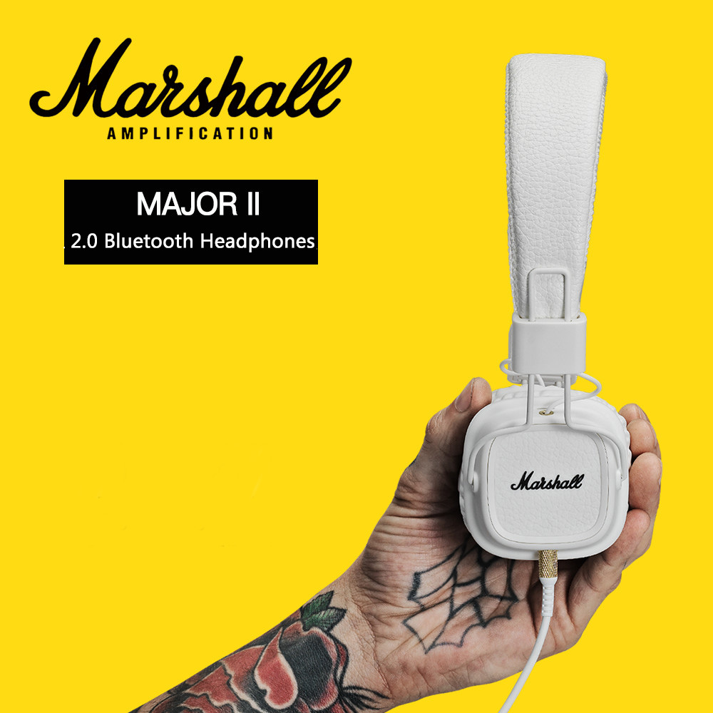 

Marshall Major II 2.0 Bluetooth Wireless Headphones in Black DJ Studio Headphones Deep Bass Noise Isolating headset for iphone Samsung, Brown