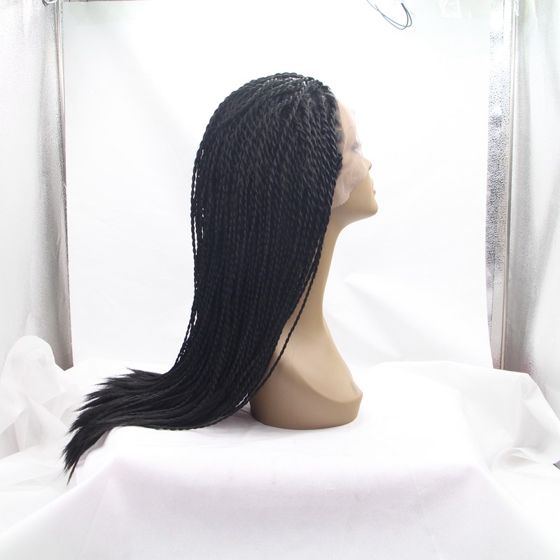 Full Density Braided Lace Front Wigs Box Synthetic Fiber Wigs Thick Full Hand Twist Synthetic Hair Micro Havana Twist Wigs