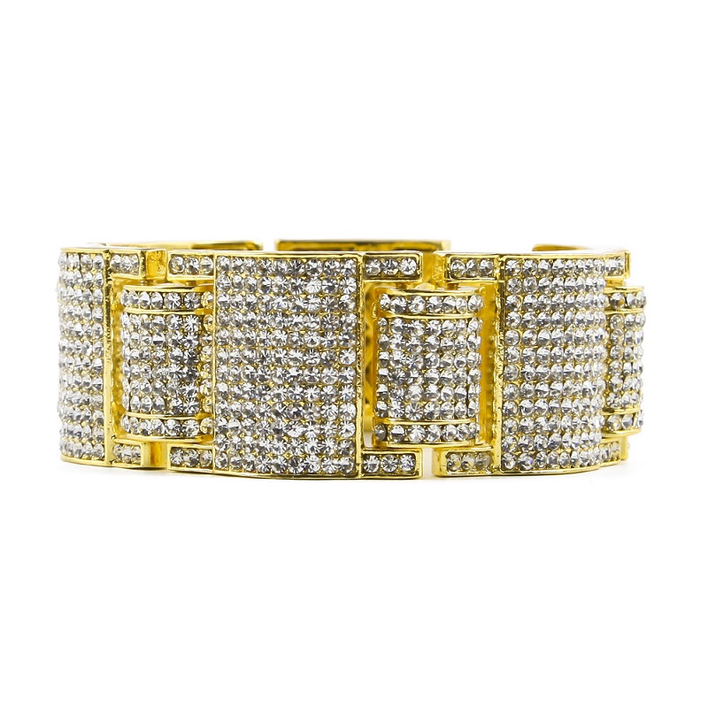 Mens Hip Hop Exaggerated Gold Link Bracelets Jewelry Fashion Rhinestone Diamond Iced Out Bracelet For Men