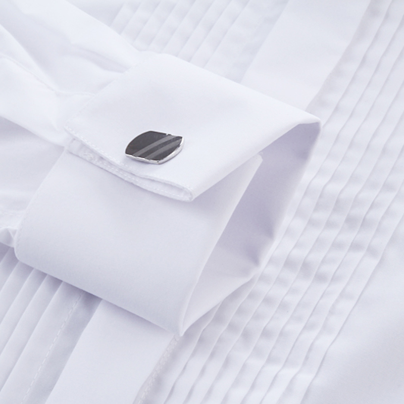 Men's Long Sleeve Wing Collar Tuxedo Dress With Tie Black, White, Pink - French Cuffs, 25% Cotton 75% Polyester, Formal Wedding Groom Shirt B4