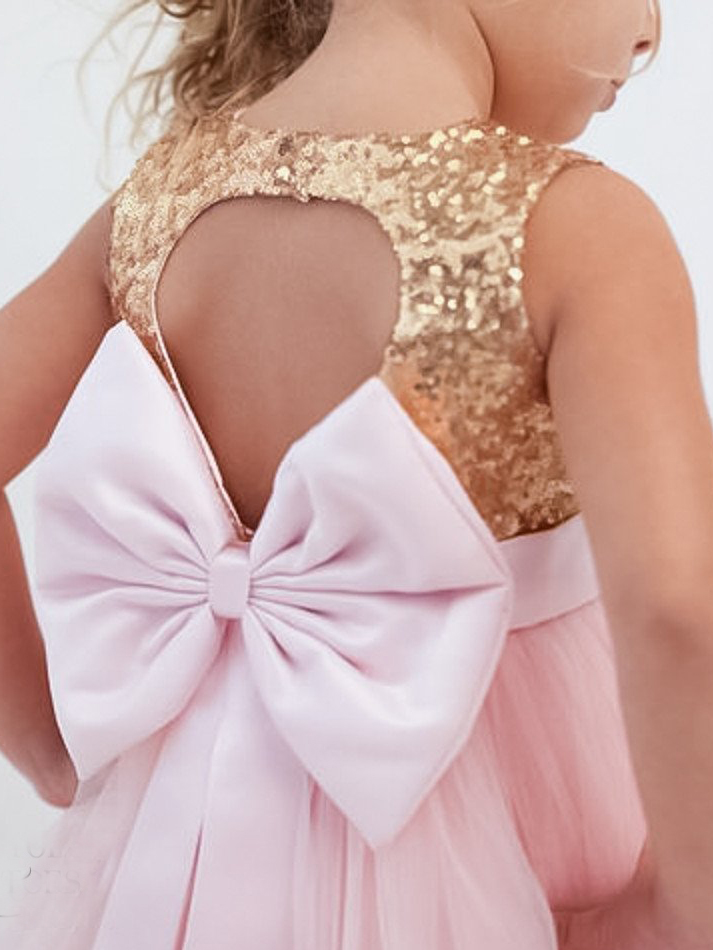 2020 Vintage Gold Sequins Flower Girls' Dresse Pink Tull Baby Infant Toddler Baptism Clothes Flower Girl Dresses Lace Tutu Ball Gowns Cheap