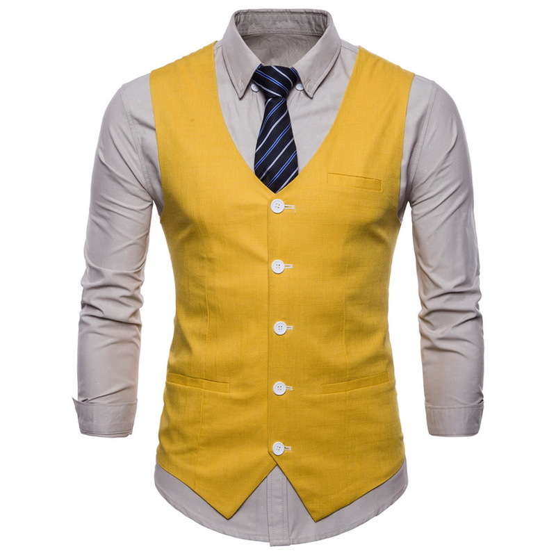 FFXZSJMens Slim Fit Single Breasted Suit Vest 2018 Brand New Formal Dress Business Wedding Vest Waistcoat Men Solid Color Gilet