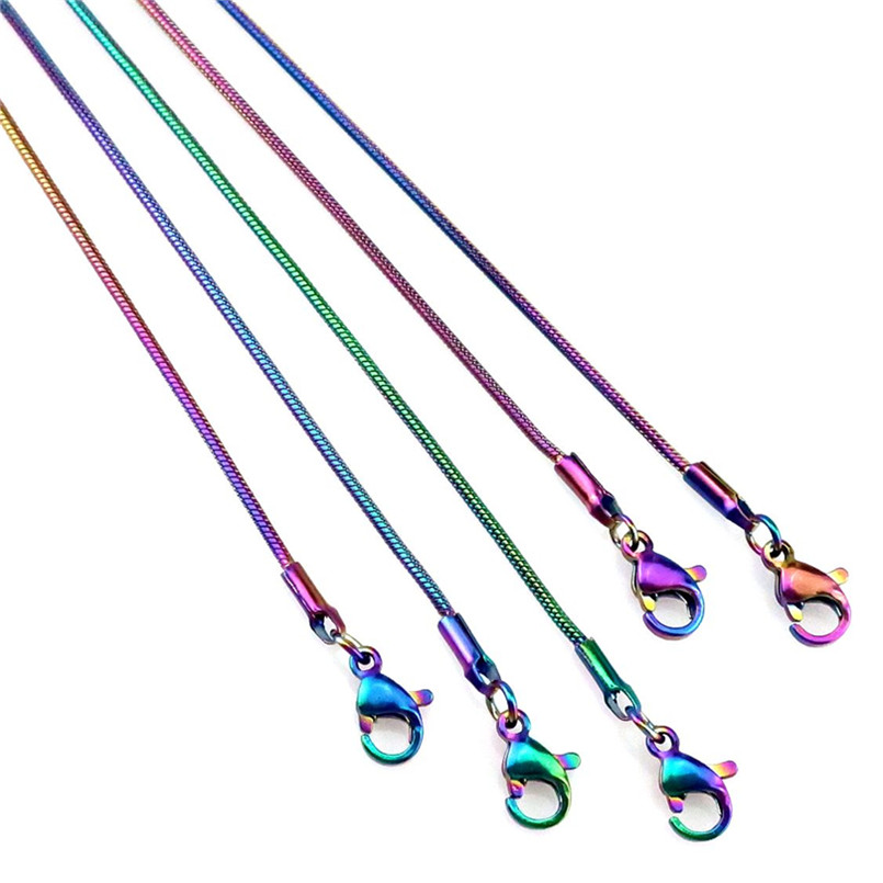 1.2mm Rainbow Color Chain Necklace 22" Stainless Steel Chain 22inch