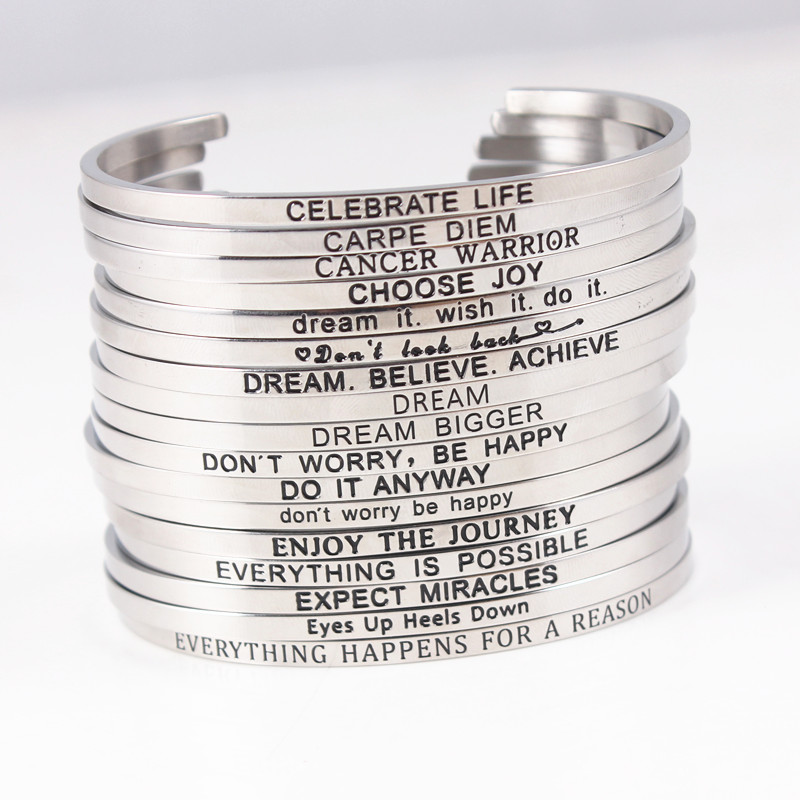2018 New Stainless Steel Engraved Positive Inspirational Quote Mantra Bangle Bracelet For Women Jewelry Silver
2018 New Stainless Steel Engraved Positive Inspirational Quote Mantra Bangle Bracelet For Women Jewelry Silver