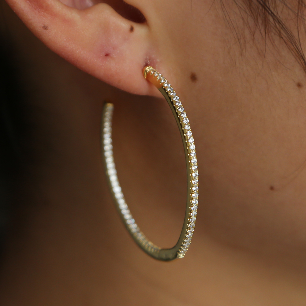 37mm 45mm cz thin hoop earring for women and girl gift big small hoop set pave Clear sparking cubic zirconia elegance gold hoop earrings