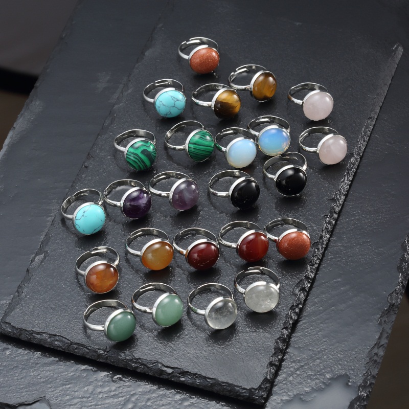 10mm 12mm natural stone ring white blue Turquoise opal pink crystal Chakra open ring for women jewelry