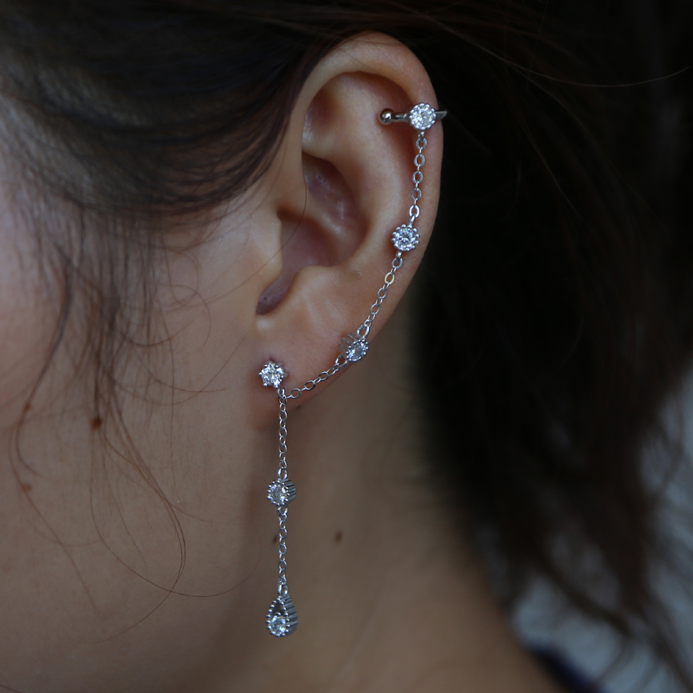 1 piece elegance tassel earring for women 925 sterling silver single cz stud circle ear cuff link chain gorgeous european women jewelry