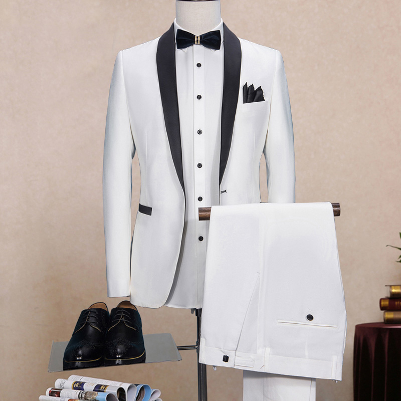 White Wedding Men Suits Black Shawl Lapel Two Piece One Button Single Breasted Wedding Groom Tuxedos (Jacket + Pants, Same as image
White Wedding Men Suits Black Shawl Lapel Two Piece One Button Single Breasted Wedding Groom Tuxedos (Jacket + Pants, Same as image