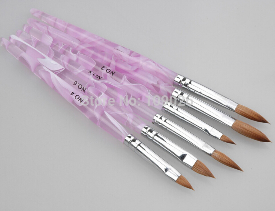 HOTSALE 6pcs/SET 2#/4#/6#/8#/10#12# Kolinsky Sable Brush Pen Acrylic Nail Art Builder Brush Design for acrylic nail brushes set