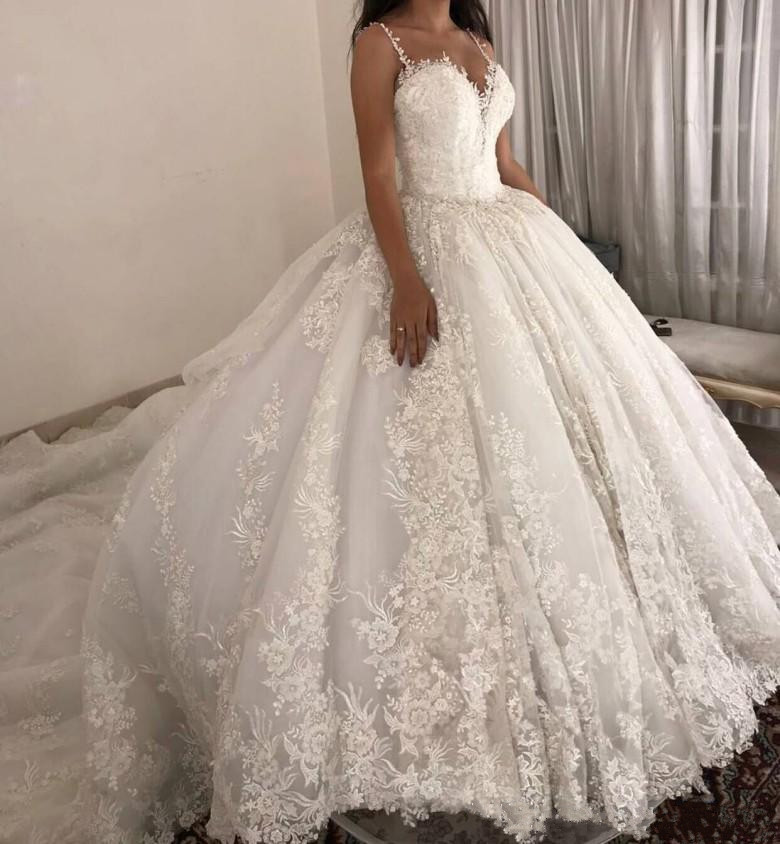 sexy spaghetti strap wedding dresses lace appliques country plus size bridal gowns dubai saudi arabic sweep train wedding dress