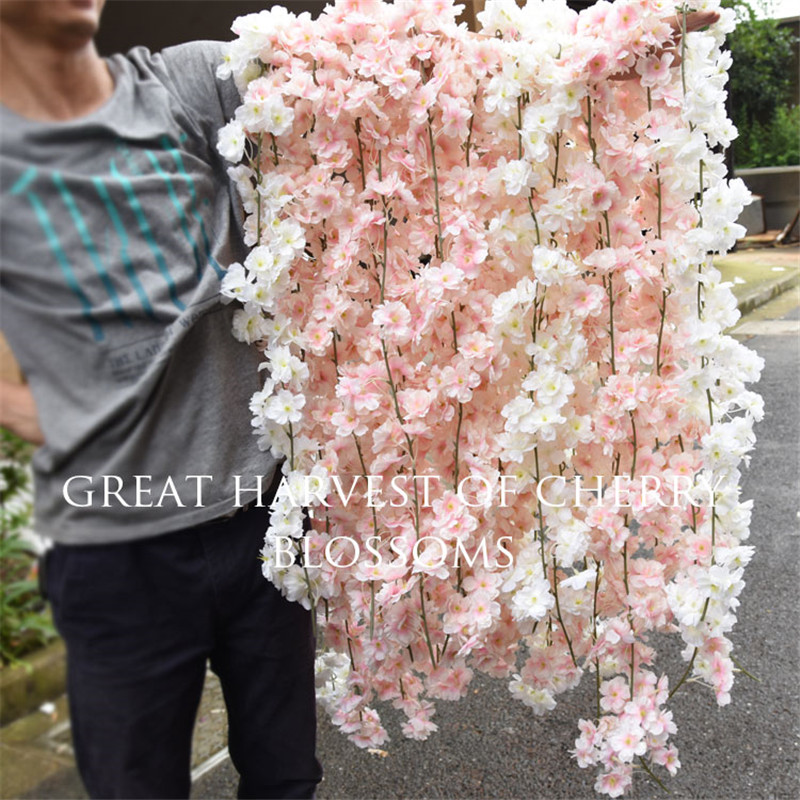 Artificial Cherry blossom Rattan Decorative DIY wedding vine silk flower upgrade new decoration for hotel background shop window decor 1.8m
