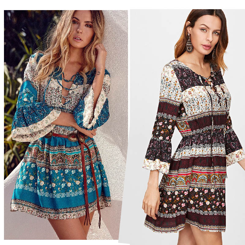 2018 Summer Ladies Bohemian Floral Beach V-Neck Dresses Gothic Tunics Half Sleeve Retro Vintage Mini Dress Sun Dress, Green
2018 Summer Ladies Bohemian Floral Beach V-Neck Dresses Gothic Tunics Half Sleeve Retro Vintage Mini Dress Sun Dress, Green