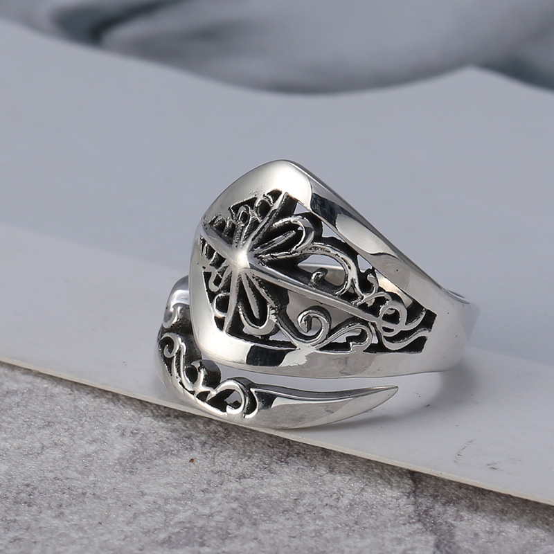 2019 new 925 sterling silver fine jewelry vintage American hand-made designer cross men's rings antique silver adjustable open rings