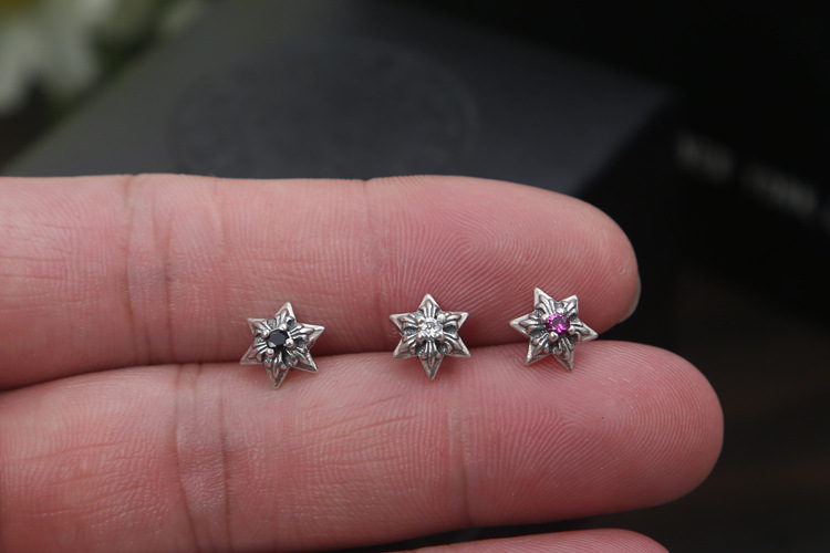 Brand new 925 sterling silver jewelry antique silver American European style hand-made designer stars stud earrings for women and men