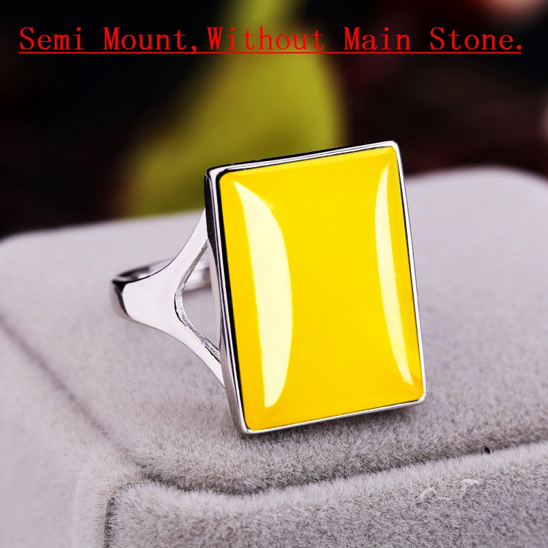 925 Sterling Silver Ring Women Men Wedding Ring Semi Mount Ring 13x18mm Princess Cabochon Turquoise Amber Setting Wholesale
