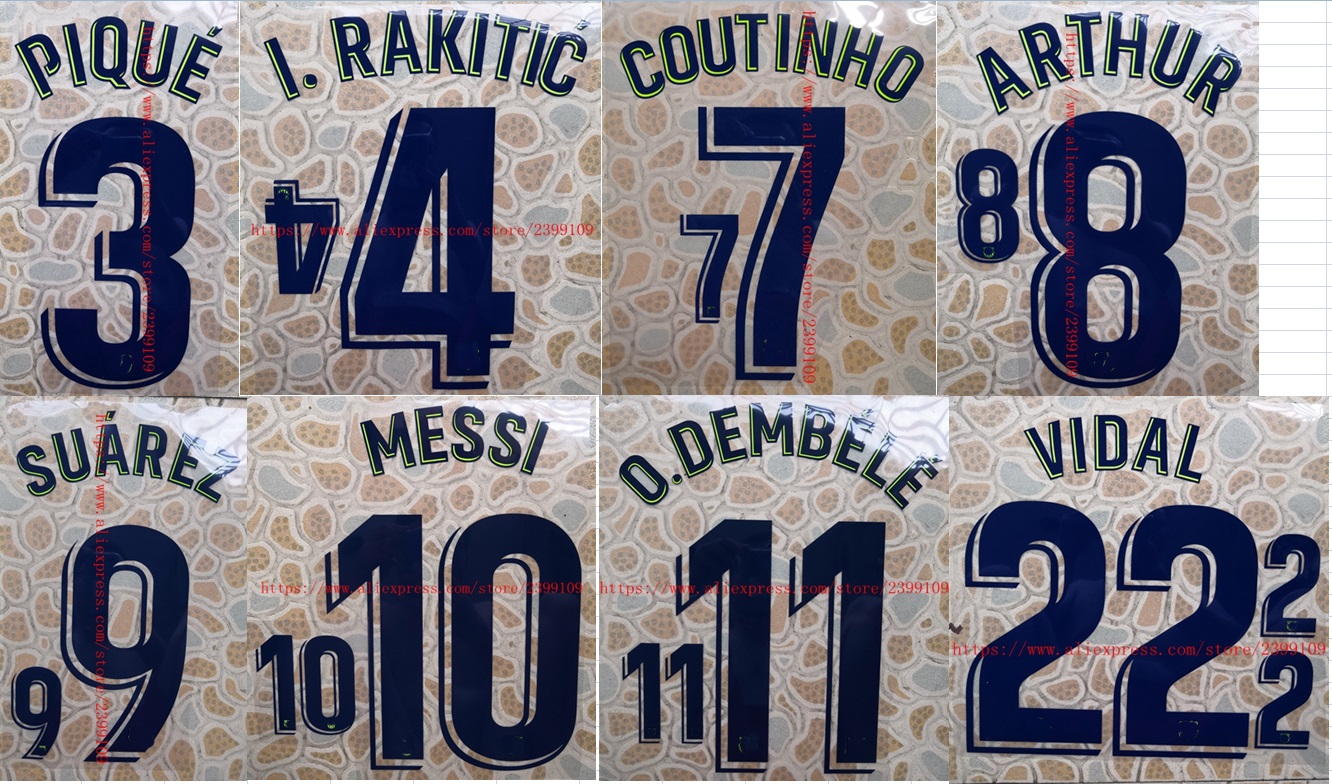 2018-2019 away VIDAL PIQUE I.RAKITIC DANI ALVES L.SUAREZ A.INIESTA NEYMAR JR MESSI COUTINHO O.DEMBELE nameset patch badge
2018-2019 away VIDAL PIQUE I.RAKITIC DANI ALVES L.SUAREZ A.INIESTA NEYMAR JR MESSI COUTINHO O.DEMBELE nameset patch badge