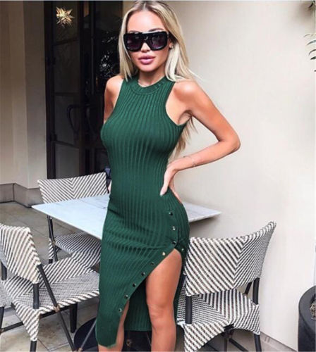 Hirigin Lady Women's Bodycon Adjustable Single Slit Dresses Sexy Women Party Outwear Tight FItting Fashion Sleeveless Dresses D1891703