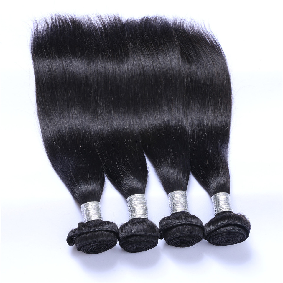4 Bundles Malaysain Straight Hair Weaves Full Head 100% Unprocessed Virgin Remy Human Hair Weaves Extensions Natural Black Color