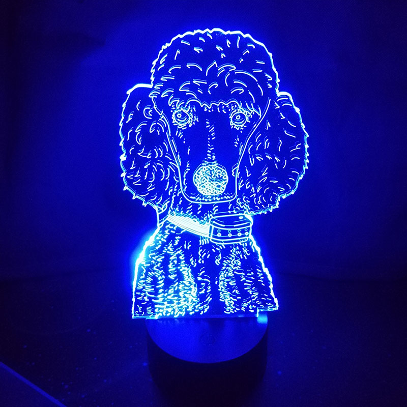 Cute Poodle Moulding Dog 3D Table Lamp Acrylic Panel USB Cable 7 Colors Change Touch Night Light Home Decor Kids Christmas Gift