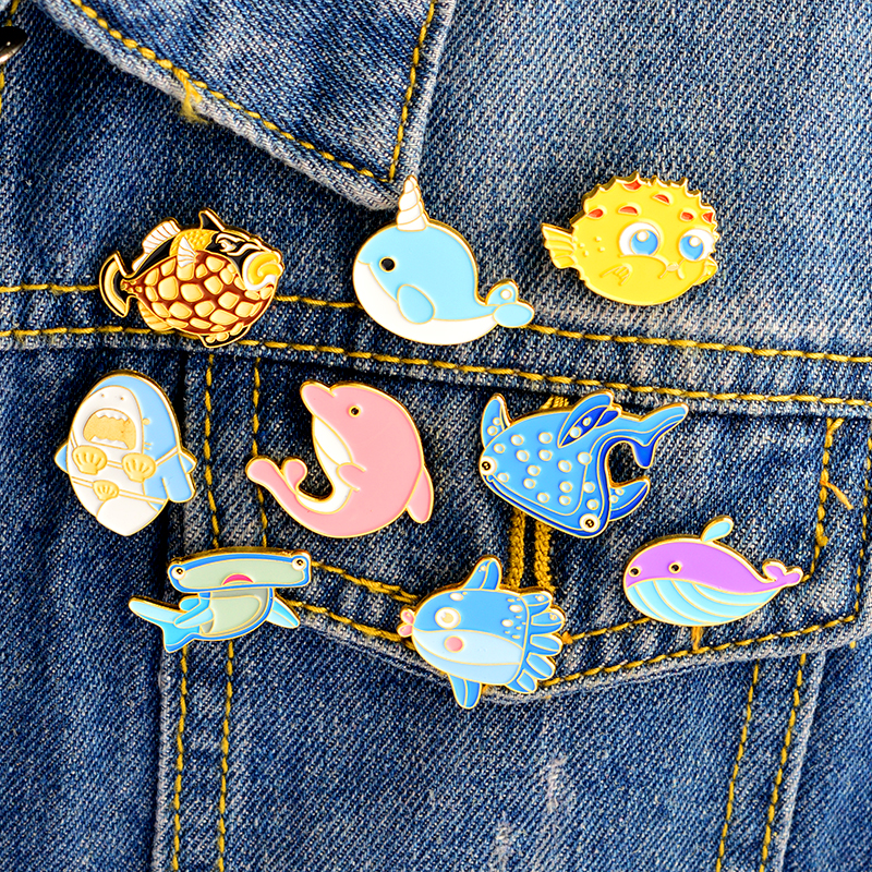 

Miss Zoe Cartoon cute marine life shark whale dolphin Pins Lapel pins Denim Jacket Pin Buckle Shirt Badge Fashion Gift for Kids