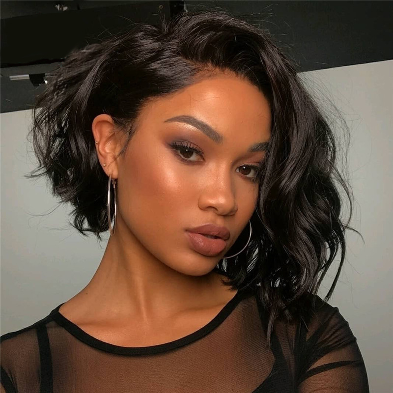 Brazilian Hair Short Bob Body Wave Wigs 8-14inch Lace Front Human Hair Wigs Pre Plucked Natural Hairline with Baby Hair