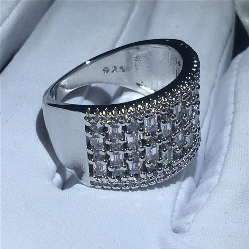 Fashion Hiphop ring T-shape Cz Crystal White Gold Filled Party wedding band rings for women Wholesale Jewelry